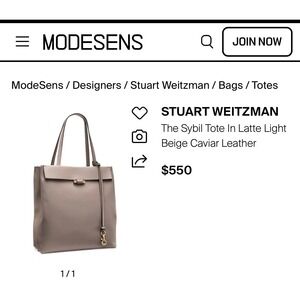 Stuart‎ Weitzman The Sybil Tote Bag Latte Light Beige Caviar Leather